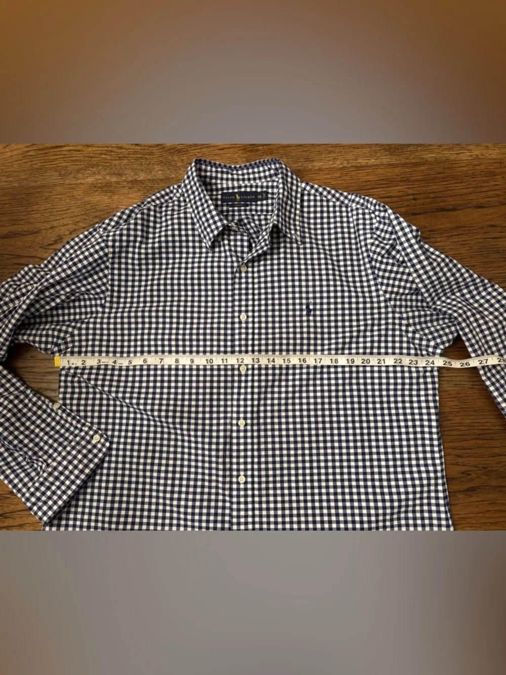 Ralph Lauren Men’s Slim Fit Blue White Gingham Button Down Shirt XXL Cotton Pony
